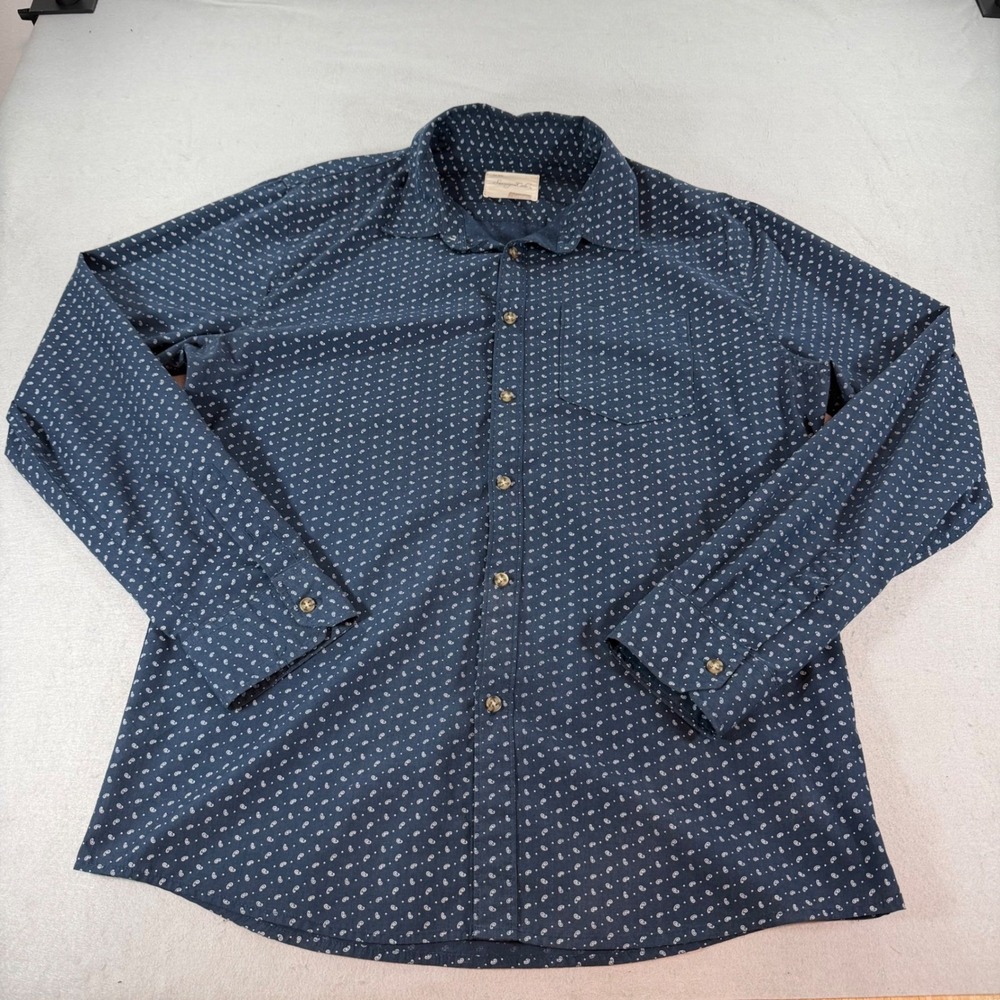 Sovereign Code Men's Navy Blue Paisley Button Down Shirt L Cotton Blend Casual